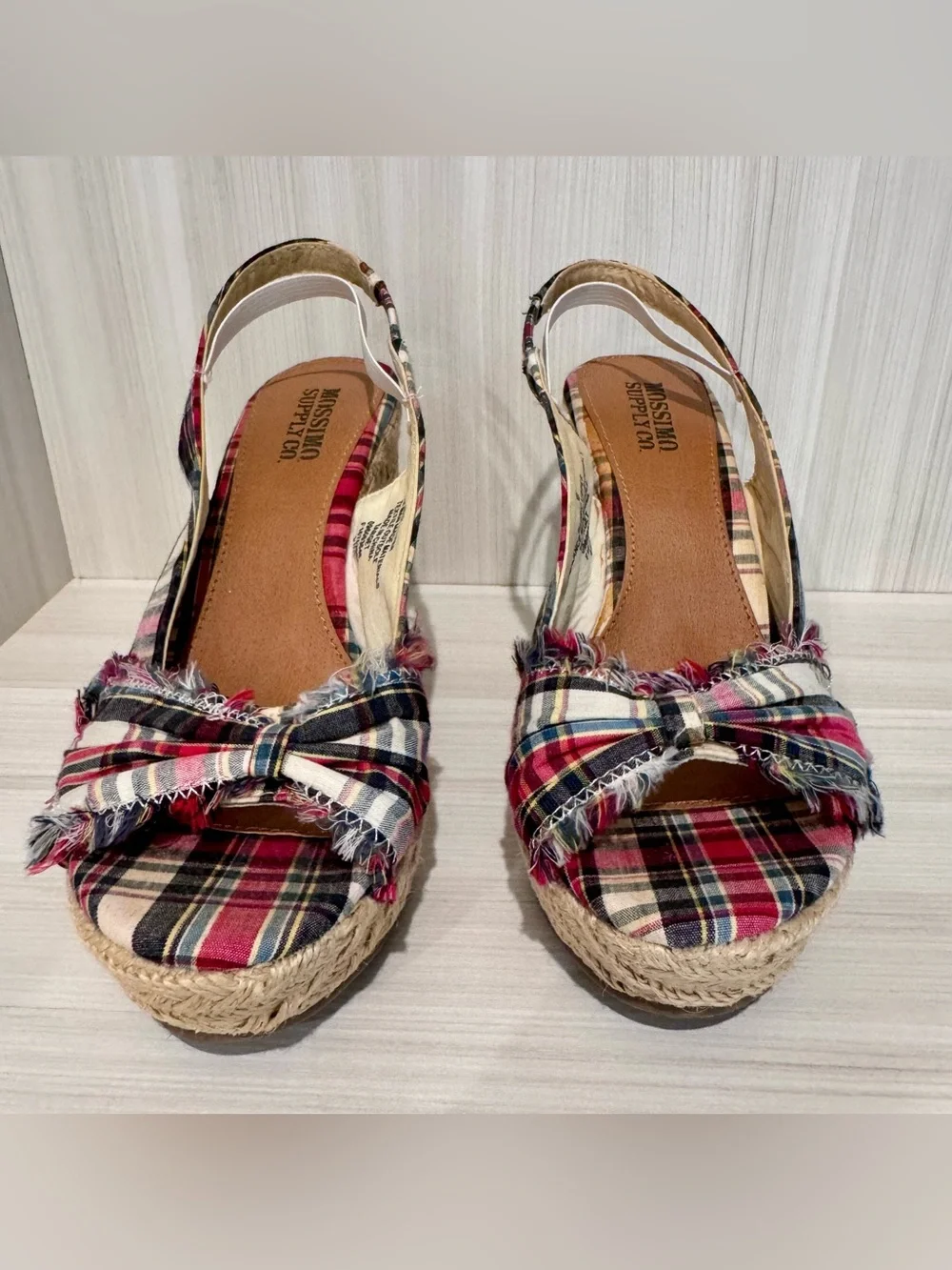 Mossimo Supply Co. Red and Navy Plaid Wedge Sandals